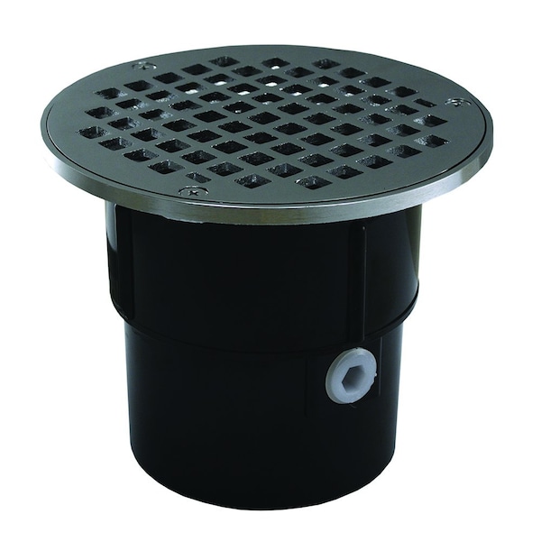 Jones Stephens 3in. x 4in. ABS Pipe Fit Drain Base with 3-1/2in. Metal Spud and 5in. Chrome Plated Strainer D53032 - main